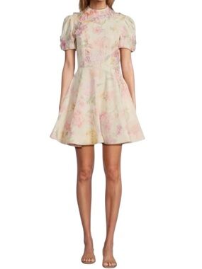 chinese dress ladies Pastel Blue Floral Print Square Neck Soft Mini Dress main image 1